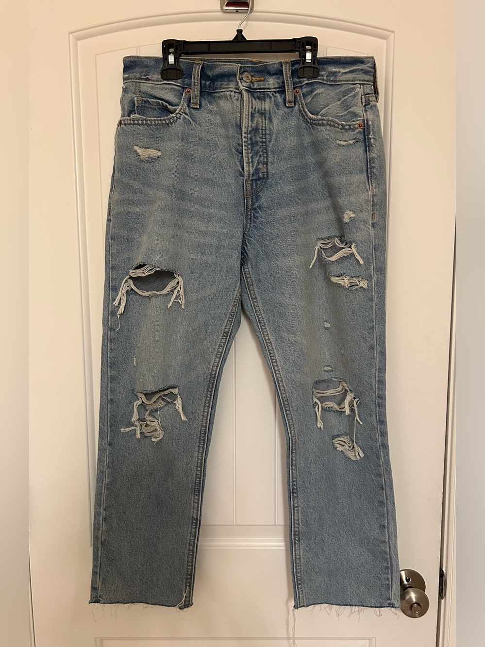 Old Navy Blue Extra High-Rise Sky-Hi Straight Distressed Jeans Size 6P Petite